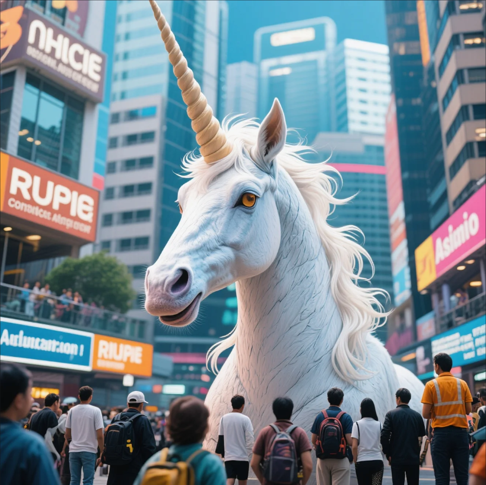Asian startup unicorn concept with glowing city skyline” Title: “The Rise of Unicorn Companies in Asia