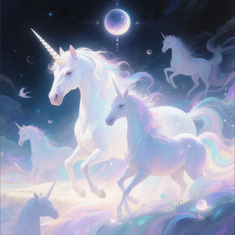 Mystical unicorn glowing in a dreamlike landscape symbolizing purity and hope