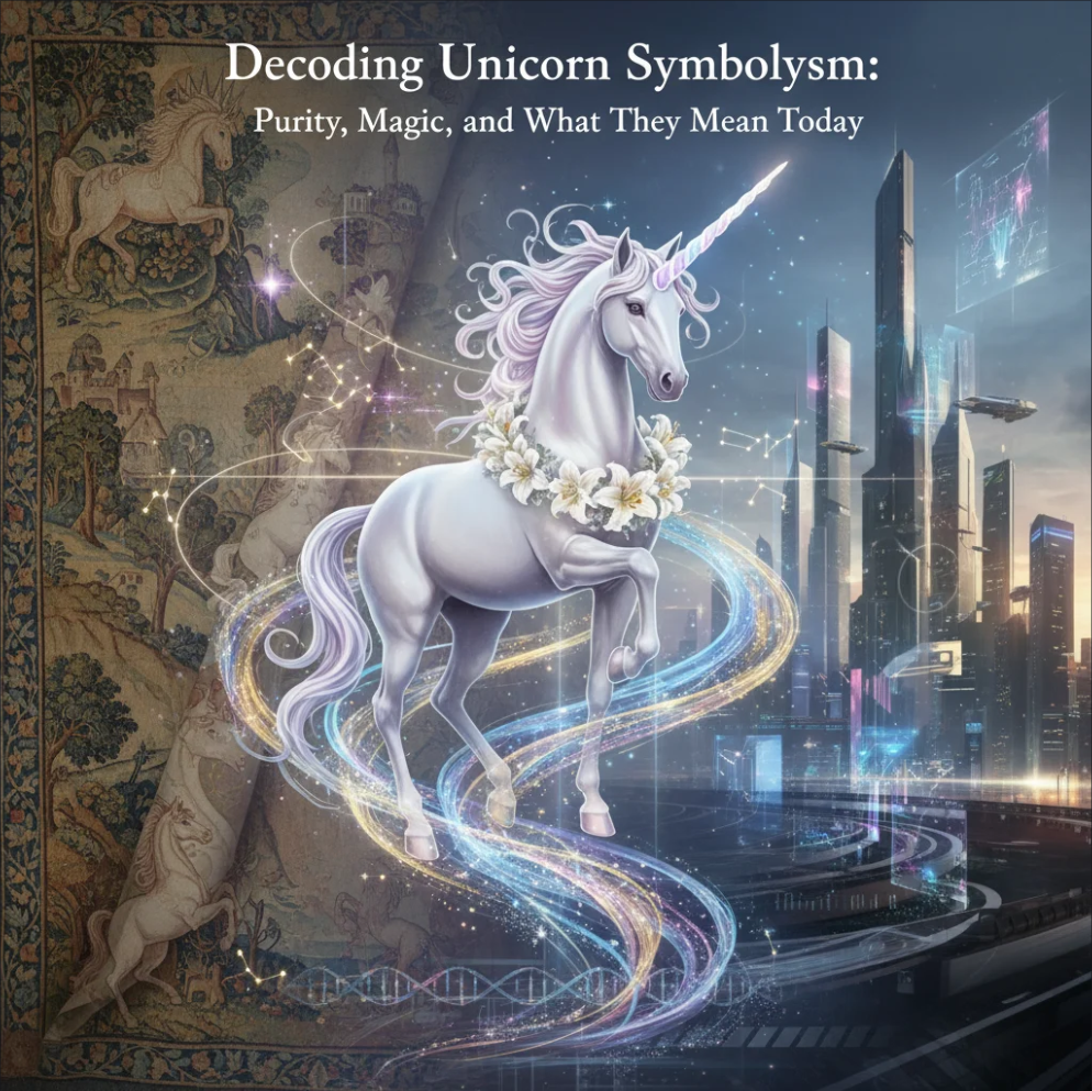 Mystical unicorn standing in a glowing forest