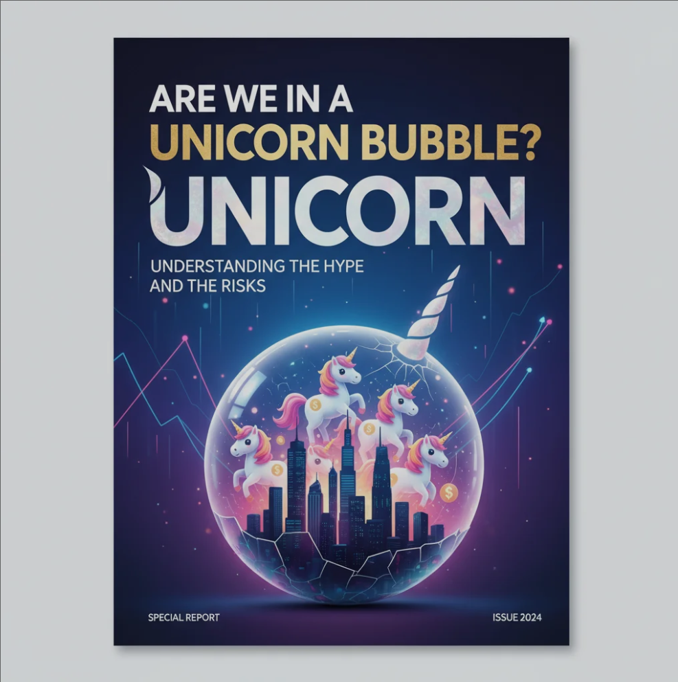 Graph showing startup valuations rising, symbolizing the unicorn bubble in the tech industry